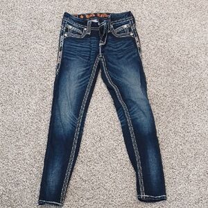 Rock Revival Dark Blue Skinny Jeans with Contrast Stitching Size 25
